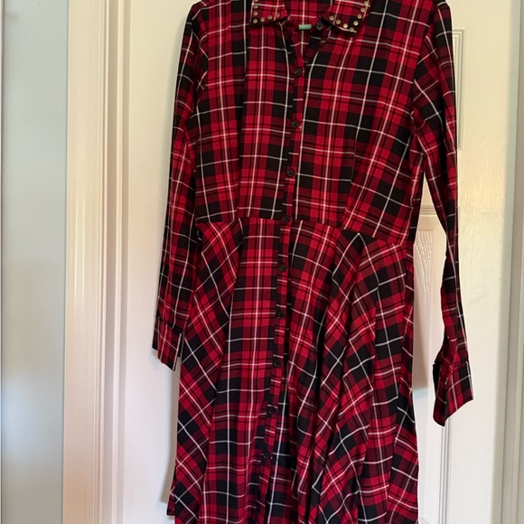 VENUS Red and Black Plaid Midi Dress - Picture 1 of 2